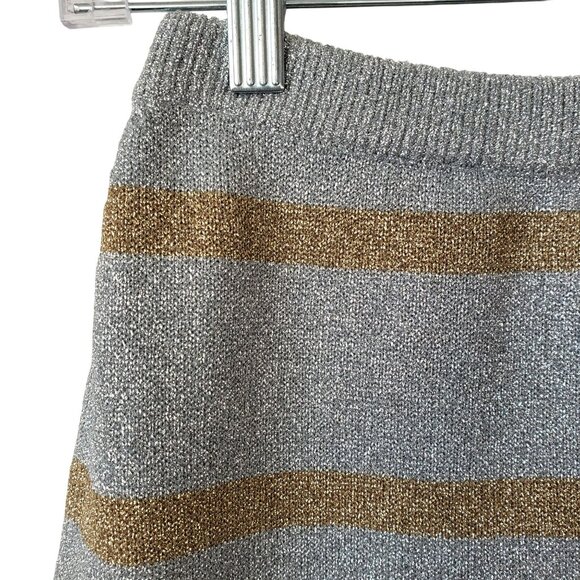 Paco Rabanne Gold Silver Stripe Metallic Knit Maxi Skirt Side Slit Glam Resort - Picture 10 of 14